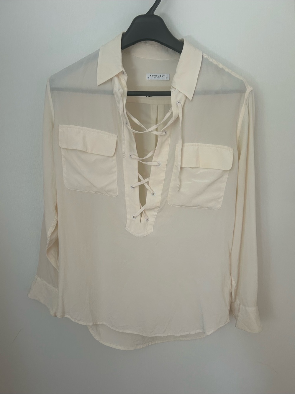 Equipment Cream Lace-Up Blouse